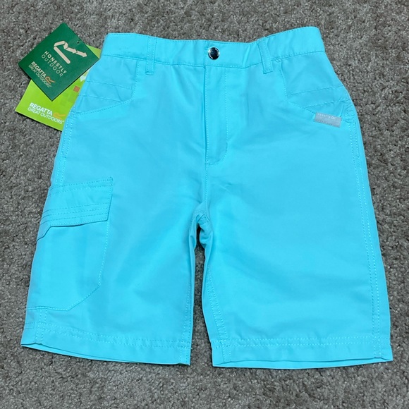 REGATTA GREAT OUTDOORS KIDS SORCER CARGO WALKING SHORTS. COOL AQUA. SIZE 7-8. - Picture 1 of 13
